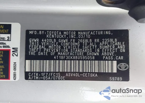 2011 Toyota Camry Se z USA, uszkodzony, nr VIN 4T1BF3EK8BU595058